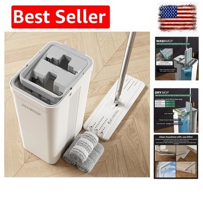 Mop and Bucket Set for Home and Commercial Use, Flat Mop System with 3 Reusab...