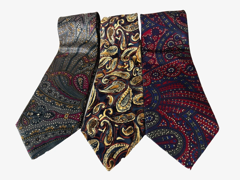 Lote de 3 corbatas de seda vintage Guy LaRoche para hombre cachemira azul rojo amarillo dinero antiguo Foto 2 de 4