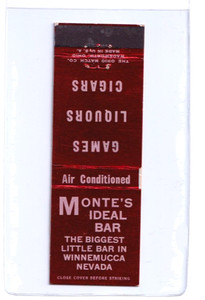 MONTE'S IDEAL CLUB - 1940's gaming matchcover - Winnemucca, Nevada