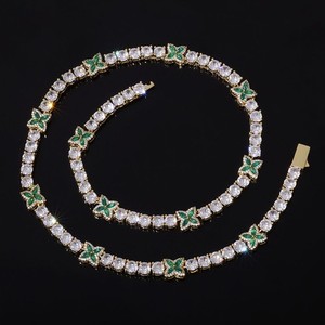 Authentic Four-leaf Clover Tennis Chain For Men Women Bracelet Iced CZ Out 14K Gold Plated