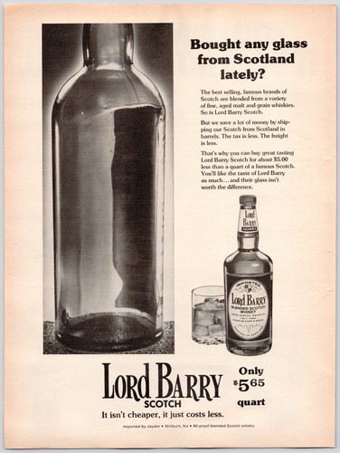 Lord Barry Scotch Whisky Scotland Import Liquor Bar Art Vintage Print Ad 1970s