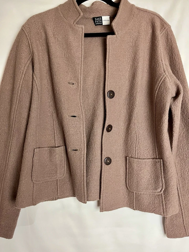 Женский блейзер Saks Fifth Avenue Threads размер L серо-коричневый 100% шерсть - Изображение 2 из 4