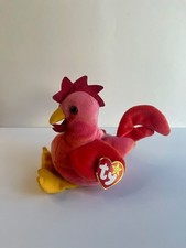 Ty Retired Beanie Baby 1996-Strut the Chicken-Plush MINT Ear Tag, Dbl Tush Tag