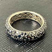 Thomas Sabo 925 Silver Band Ring Black Stone Detail Size 56 Black Crushed Pavé