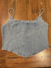 Denim Jean Bustier- Corset Top W Straps, Zipper Back Size M NWOT