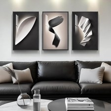 Framed Modern Black and White Abstract Wall Art for Living Room, Large Bright...