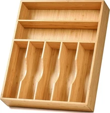 Bamboo Kitchen Drawer Organizer, Silverware Utensil Tray Holder, Drawer Divider 