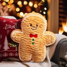 Christmas Gingerbread Man Pillow Soft Stuffed One Size, Brown