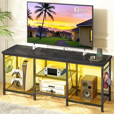 Black LED TV Stand with Power Outlet for Up to 50 Inch TV