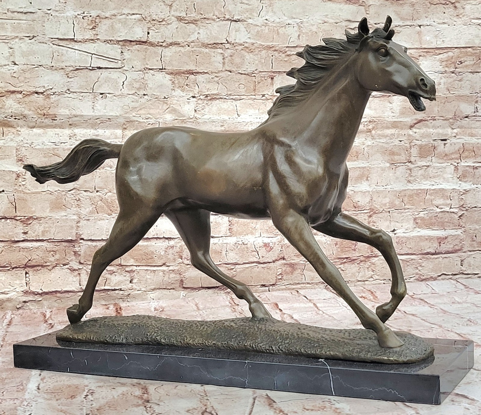 Genuine Huge tallion Running Horse Bronze Sculpture Marble Base Home Decor