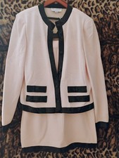 ST. JOHN EVENING by Marie Gray GLITZY WHITE with BLACK SKIRT SUIT SZ. 14