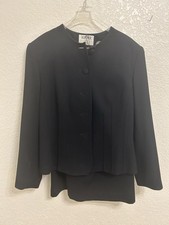 Kasper ASL 2pc Formal Black Wool Skirt Suit Size 14 Structured Jacket