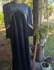 Nicole Wior Blue Velour Sequin Trim Vintage Maxi House Gown Size Medium