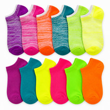 12 Pair Women's No Show Low Cut Ankle Socks Neon Sports Workout Running 9-11