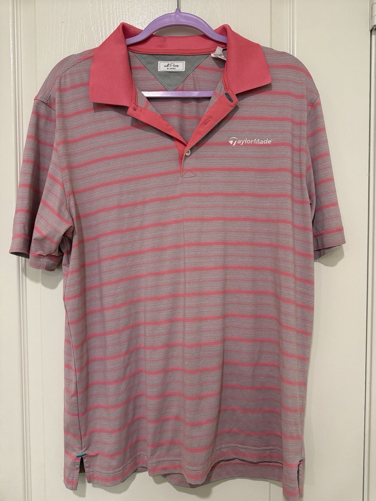 Polo Shirt Mens Medium Pink Gray Performance Short Sleeve