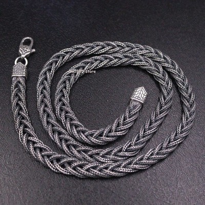 Echt S925 Sterlingsilber Halskette Damen Mann 7 mm gewebtes Seil Kettenglied 20 Zoll