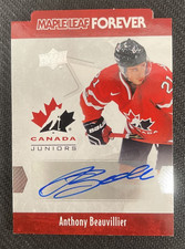 2016 UPPER DECK TEAM CANADA JUNIORS ANTHONY BEAUVILLIER MAPLE LEAF FOREVER AUTO
