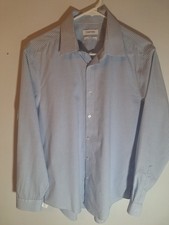 Calvin Klein Men's Slim Fit Blue and White Striped Button Down Shirt ,medium