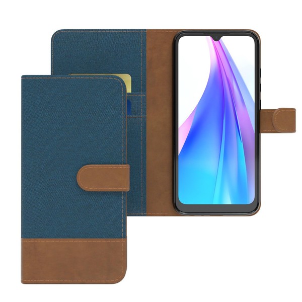 FüR Xiaomi Redmi Note 8T Klappetui Denim HüLle Mit Ec Kartenfach Kunstleder Blau-image