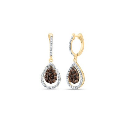 0.75 Ctw Natural Diamond Brown Teardrop Drop Earrings 10kt Yellow Gold