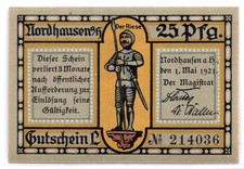 1921 Germany Nordhausen Notgeld 25 Pfennig Note (79)