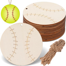 24 Pcs Baseball Wood DIY Crafts Cutouts Wooden Baseball Shaped Hanging Ornaments