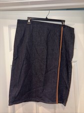 Lauren Ralph Lauren Grove Street Dark Wash Blue Denim Leather Accent Skirt 14