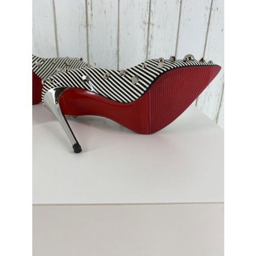 Christian Louboutin Studded Striped Pointed Toe Pumps US4.5 LTD From JAPAN - Picture 10 of 12