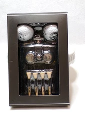 Jack Daniels Leather Wrapped Stainless Steel Flask W/Golf Balls & Tees. NIB