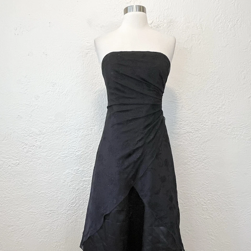 Vintage Dress Gown 90s Y2K Whimsigoth Goth Black Floral Satin Mesh XS Formal - Image 4 of 4