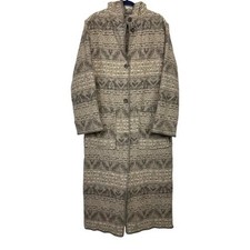 Woolrich Women's Wool Hooded Button Duster Sweater Coat Southwestern Beige USA M