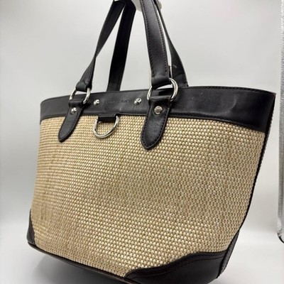 Burberry Raffia Leather Mega Check Three Compartment Tote Bag Auth
