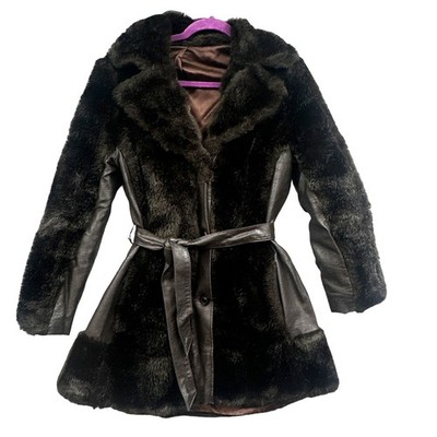 VTG 70s Penny Lane Coat M/L Faux Fur Leopard Boho Hippie USA Afghan Y2K Blk Glam