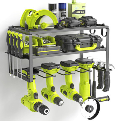 Power Tool Organizer, Heavy Duty Iron, 3 Layers Storage Rack with 4 Drill Holder