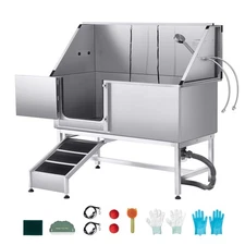 Uimoso 34"/38"/50"/61"/62" Pet Dog Grooming Tub w/ Stair & Ramp Stainless Steel