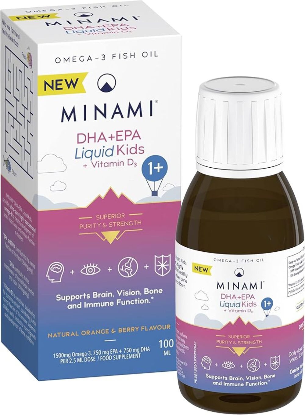 Minami Omega-3 Liquid Kids – EPA DHA & Vitamin D3, Berry Orange – 100ml