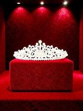 Silver Queen Crown Tiara Pearls  Rhinestones 2  Tall 5.5  Wide