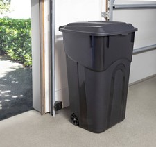 Hyper Tough 32 Gallon Wheeled Heavy Duty Plastic Garbage Can, Attached Lid,Black