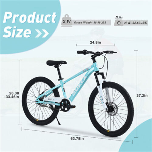 24inch Mountain Bike Single Speed Suspension Fork MTB for Boys Girls 9-12 Years