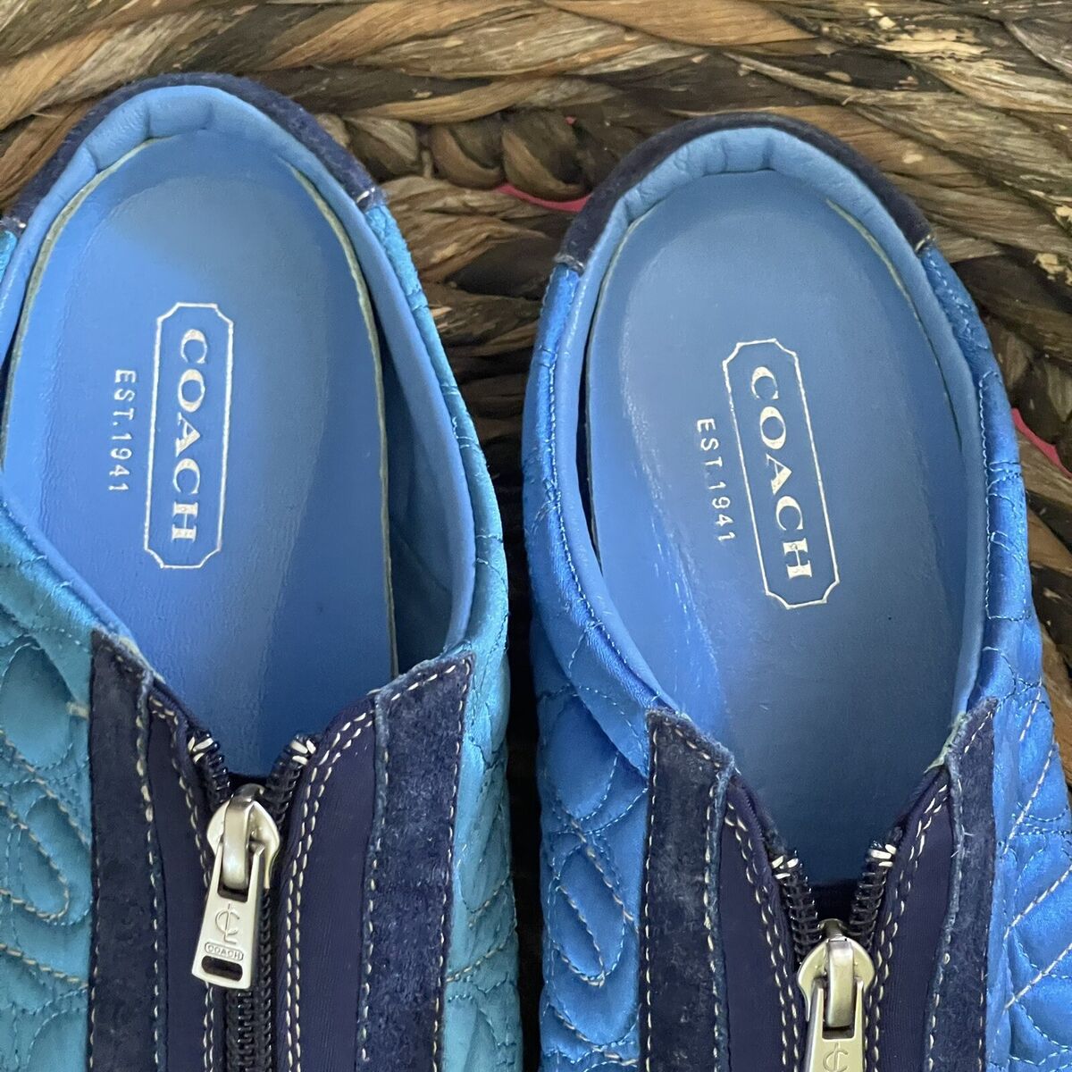 Coach 7.5 Zipper Slip Ons 1 Blue 1 Teal Double C quilted Coach 7.5 Zipper Slip Ons 1 Blue 1 Teal Double C quilted