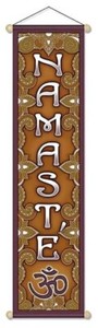 Namaste Viscose Scroll Wall Hanging Banner on Wooden Dowels - 24H x 5.75" W