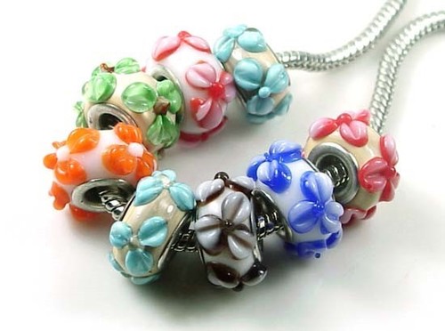8 Lampwork Handmade Glass Fit Charm Bracelet Colorful Flower Beads - Picture 2 of 3