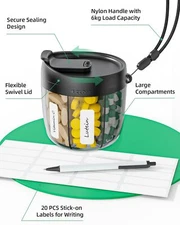 Portable Pill Dispenser Bottle, Vitamin Organizer with 7 Compartments, Holds ...