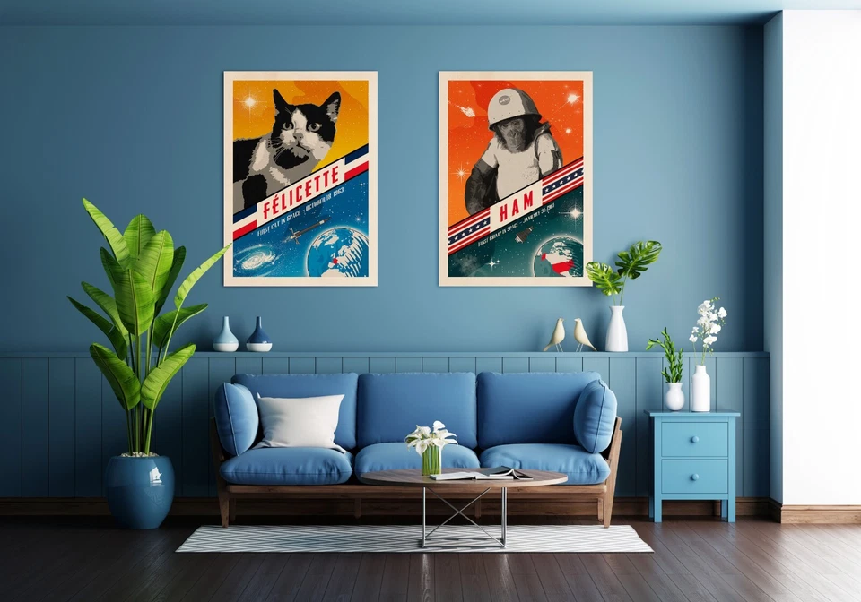 Felicette, First cat in space, France, 1963 — Vintage space poster, retro space - Image 2 of 4