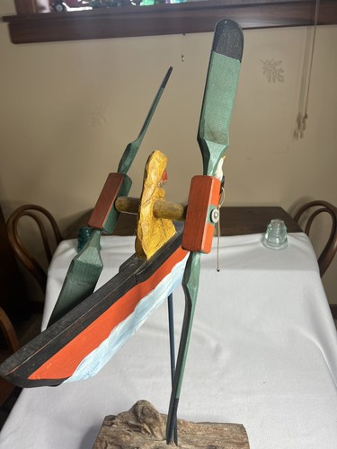 Vintage Carved Whirligig By Dick Steele Of Old Man & Sea On Drift Wood Base-Nice - Picture 5 of 21