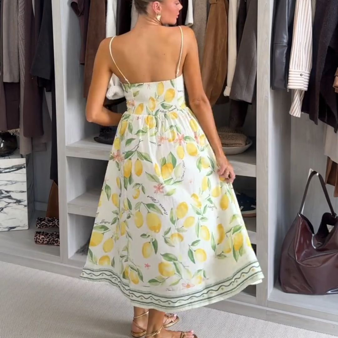 NWT H&M Lemon Cotton Midi Slip Dress White/lemons 1278036003 Sz XS