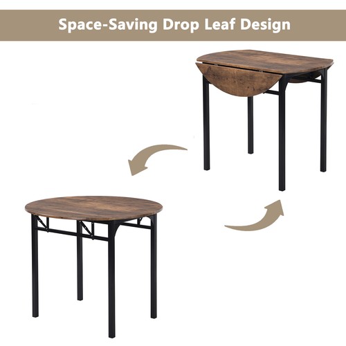 3-Piece Wood Drop Leaf Dining Table Set With 2 Chairs Breakfast Dining Set Brown - Picture 3 of 11