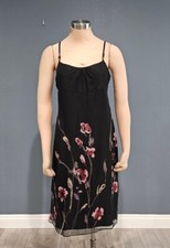Vintage y2k BCBGMAXAZRIA Black Silk Chiffon Floral Straps Shift Dress 8