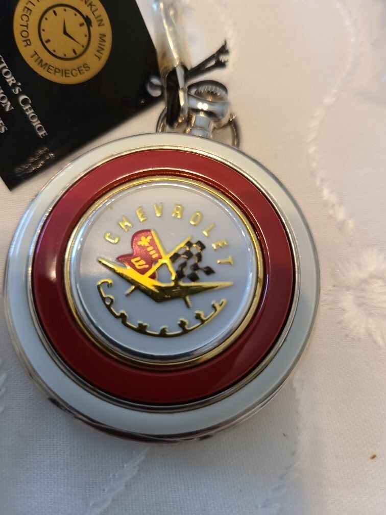 1957 CORVETTE Pocket Watch 52mm + Black Case + 12” Chain by