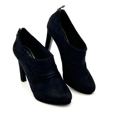 COACH AND FOUR Bootie Heels Womens Size 8.5 Black Suede Ruched Vamp Back Zip